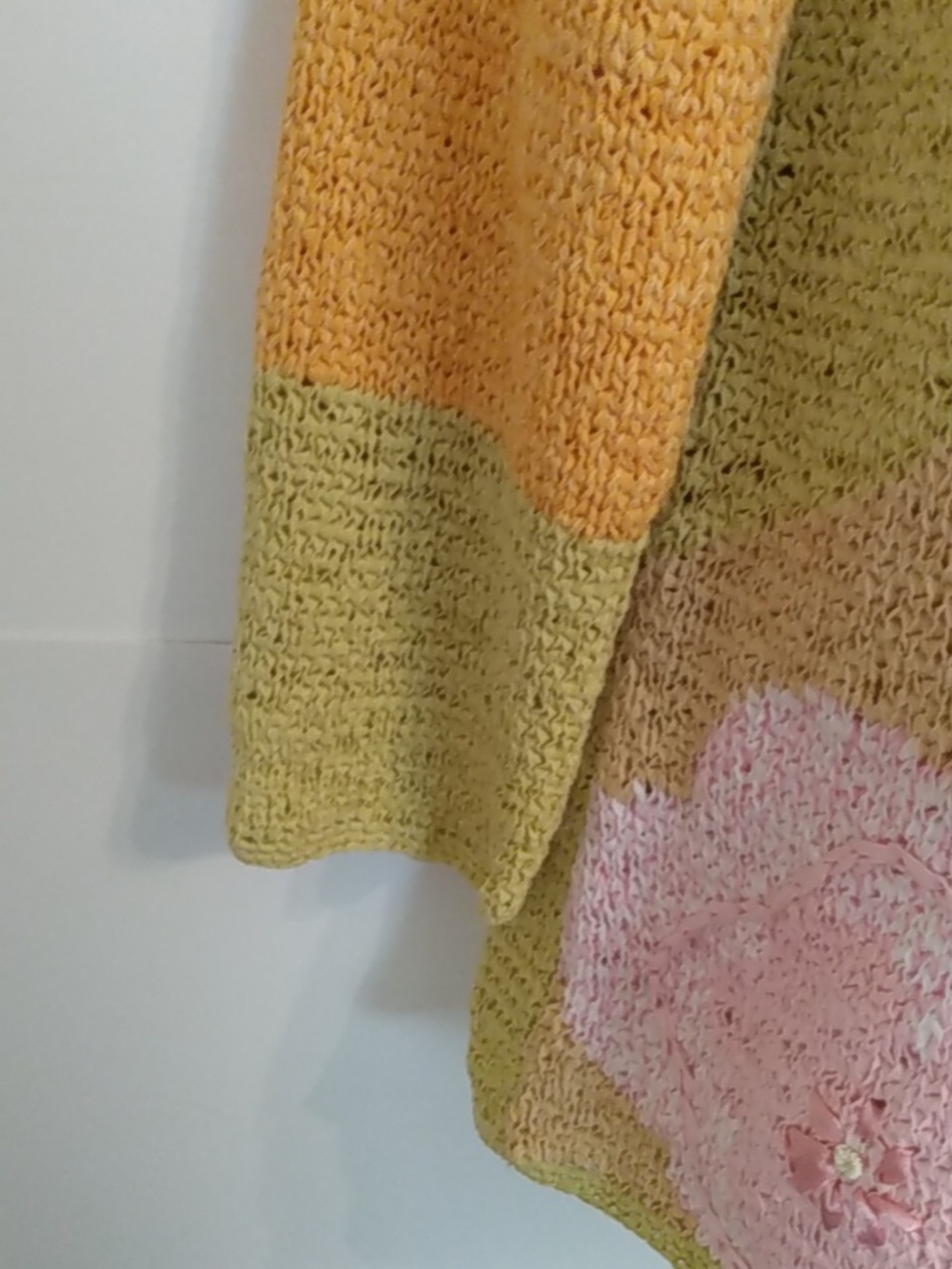 Pastel Floral Cottagecore Whimsy Lightweight Sweater Woven Ribbon Pink Yellow - Picture 6 of 11